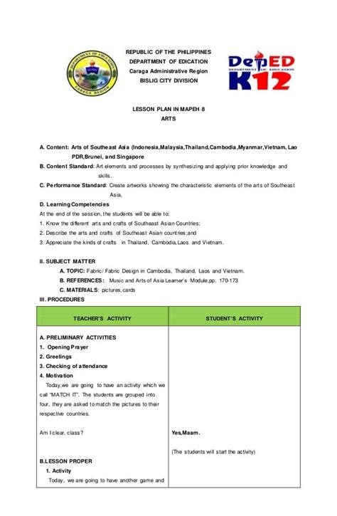 DepEd MAPEH Detailed Lesson Plan [DLP/DLL] Q1.